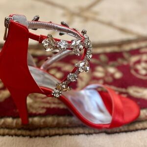 Red High Heels with Rhinestone Embellishment
